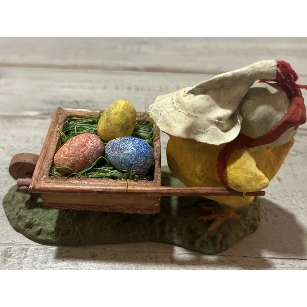 Bethany Lowe Designs Chick Pushing A Cart Full of Eggs Figurine‎ By Bruce Elsass